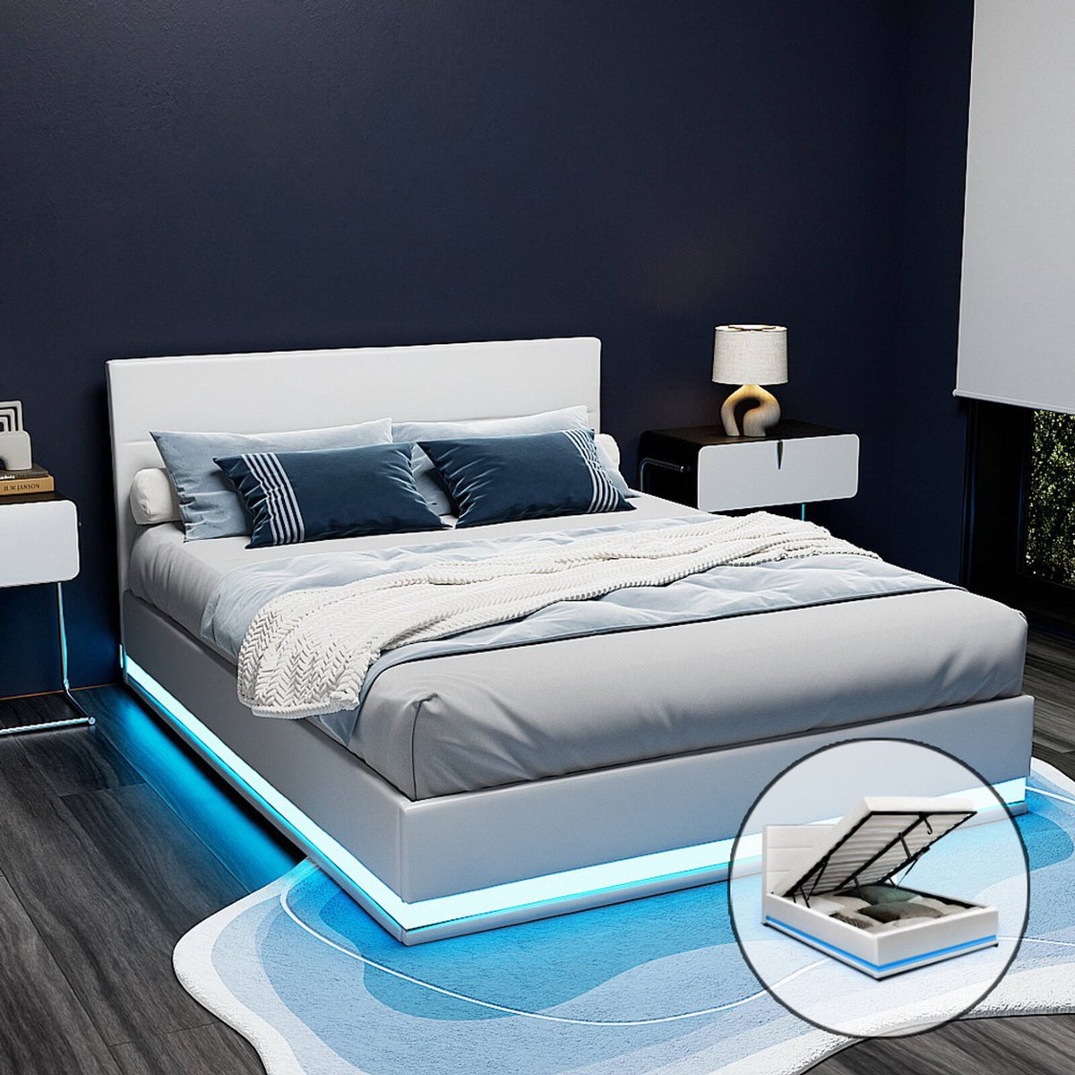 Artiss Bed Frame RGB LED Gas Lift Queen Bunnings Australia