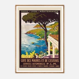 Galrie Côte des Maures et de l'Estérel Art Print - Vintage Mediterranean Travel Poster, Wood Frame, 70 x 100cm (28 x 40inch)