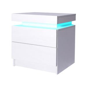 Levede LED Glossy Bedside Table with 2 Drawers White
