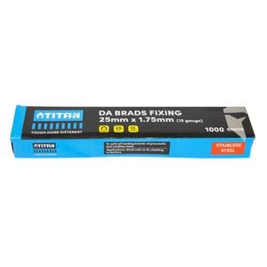 Titan 25 x 1.75mm Stainless Steel 34 Angled Collated Nail DA Brads - 1000 Pack