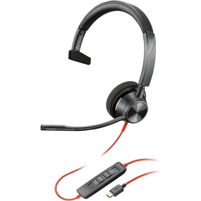 Poly Blackwire 3310 Wired On-ear Mono Headset - Black - Microsoft Teams Certification - Monaural - Ear-cup