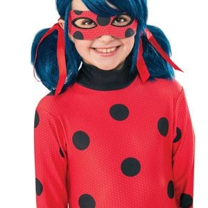 Miraculous Ladybug Metallic Blue Wig with Pigtails and Red Ribbons – Blue Colour, One-Size