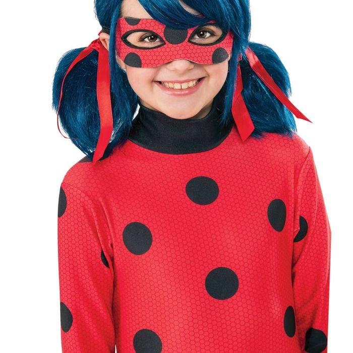 Miraculous Ladybug Metallic Blue Wig with Pigtails and Red Ribbons – Blue Colour, One-Size