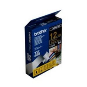 Brother Tze-334 / 12mm Gold Text On Black Laminated Labelling Tape - 8 Metres