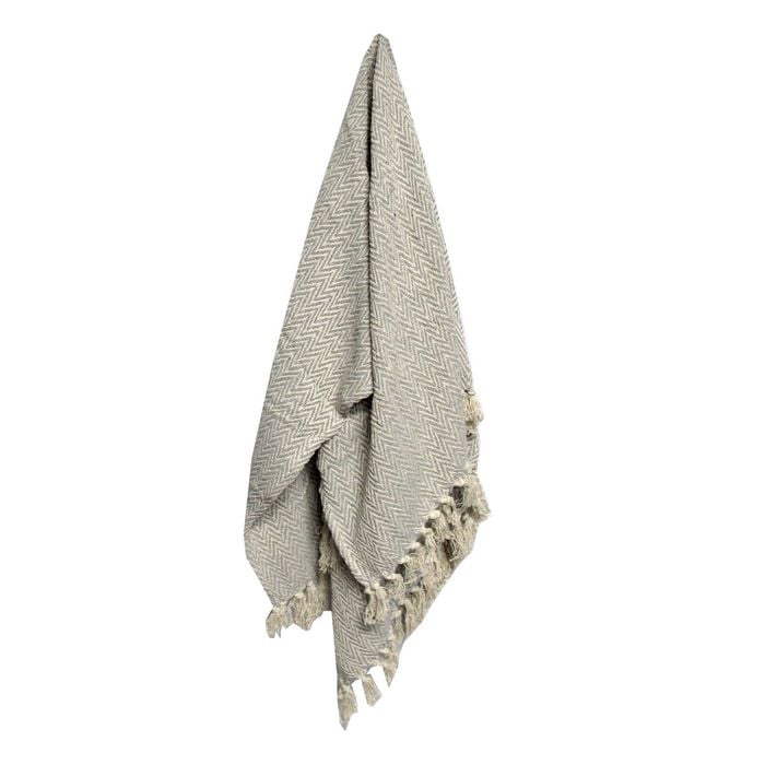 Bloomington Cotton Fringe Throw Rug Chevron Grey 127 x 152 cm