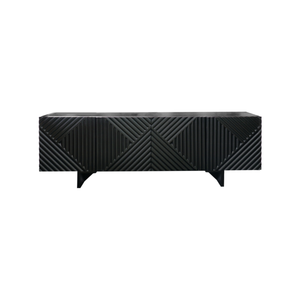 Roomlane Madison TV Unit-Acacia Wood Black with Black Wirebrush Finish 4 Doors