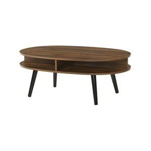 Alma Oval Coffee Table Open Shelving Walnut Woodgrain