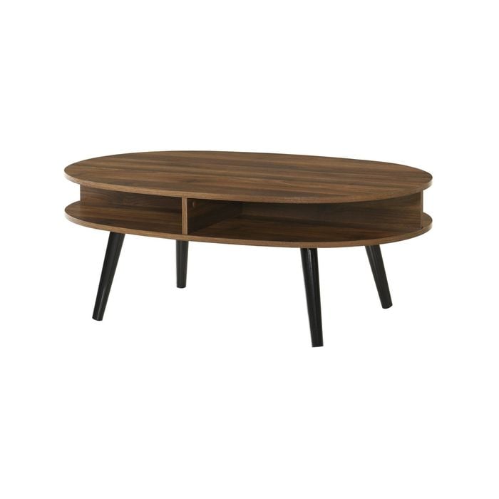 Alma Oval Coffee Table Open Shelving Walnut Woodgrain