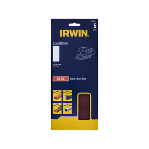 IRWIN 115 x 280mm 60 Grit 1/2 Un-Punched Sheets - 5 Pack