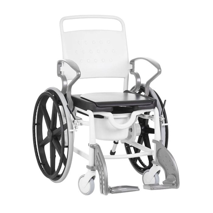 Self-Propelled Shower Commode Wheelchair - Hospital Grade, Red, 130kg Capacity - Grey