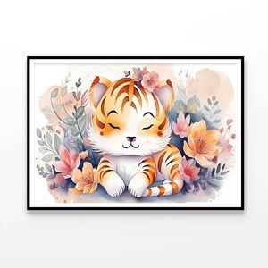 Drawing Of a Lion with Flowers  Print 100% Australian Made 120x90cm  (Poster)