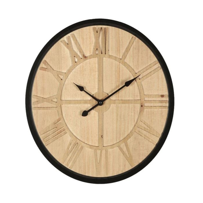 P&P Metal 40cm Wall Clock with Natural Timber Face