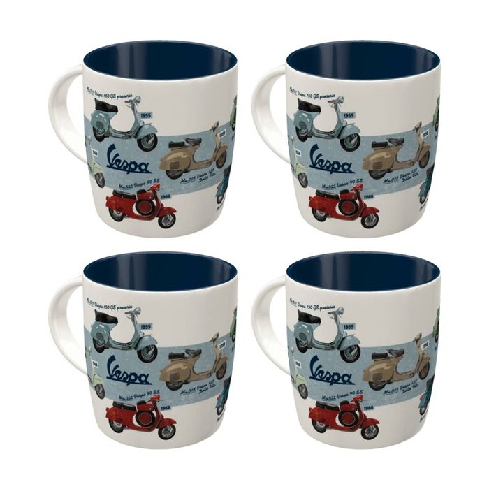 4x Nostalgic-art Ceramic Coffee Mug Retro Vespa Model Chart Design 330ml