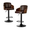 Oikiture 2x Bar Stools Adjustable Counter Height Stool Swivel Leather Brown