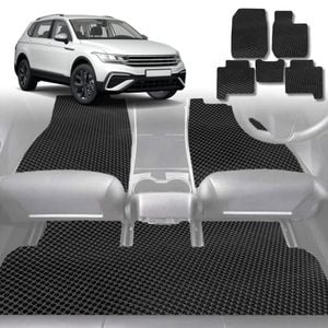 6D Diamond Car Floor Mats for VolksWagen Tiguan 2016-2023 (Life, Elegance, R, R-Line) Full Set-Black-Outback GT