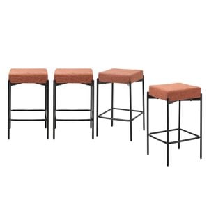 Oikiture 4x Bar Stools Kitchen Counter Stool Metal Orange