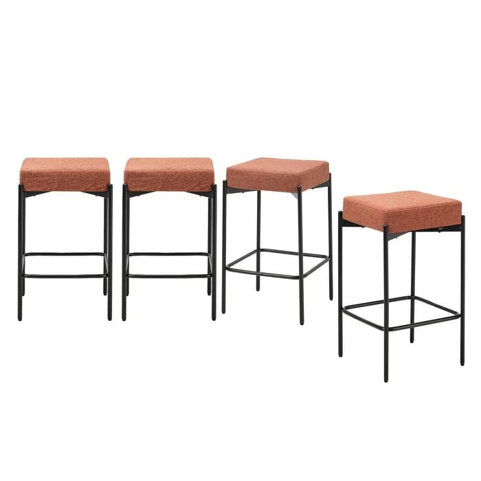 Oikiture 4x Bar Stools Kitchen Counter Stool Metal Orange