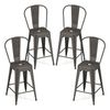 Costway 4x Metal Bar Stool Kitchen Counter Dining Chairs Dark Grey