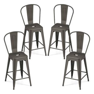 Costway 4x Metal Bar Stool Kitchen Counter Dining Chairs Dark Grey
