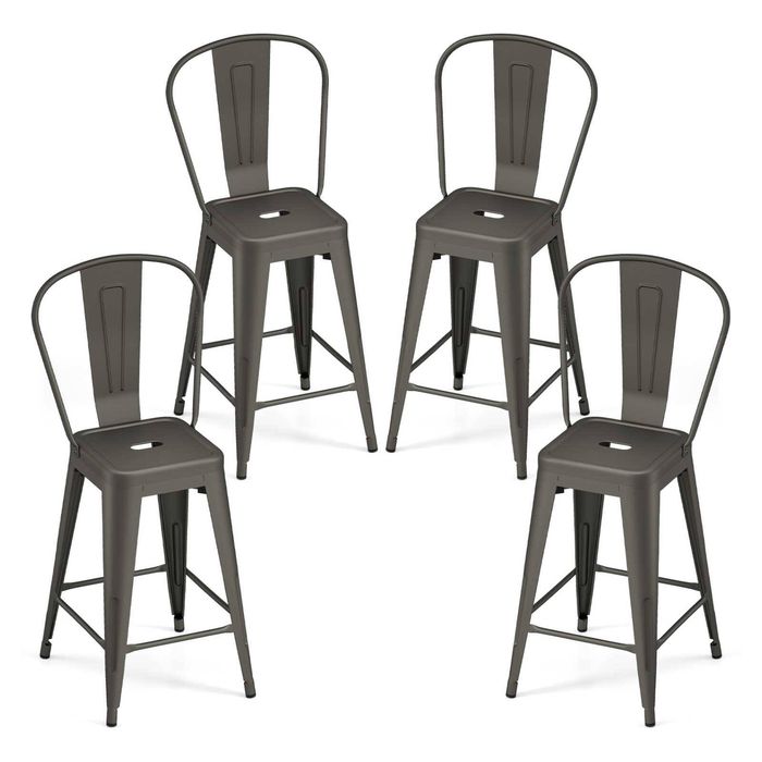 Costway 4x Metal Bar Stool Kitchen Counter Dining Chairs Dark Grey