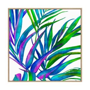 Artey | Colorful Leaves II - Framed Canvas - Natural Frame - 140 x 140cm