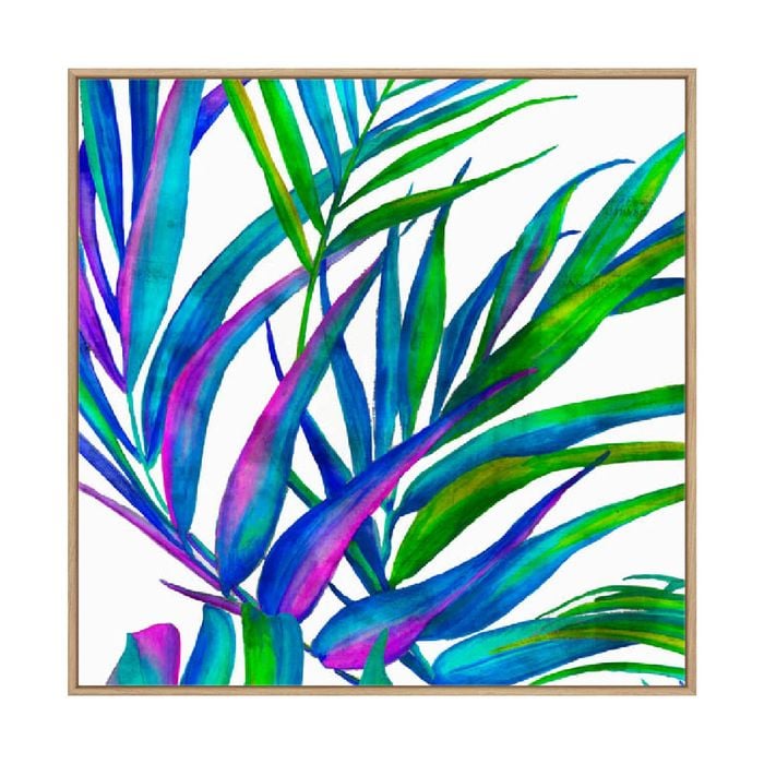 Artey | Colorful Leaves II - Framed Canvas - Natural Frame - 140 x 140cm
