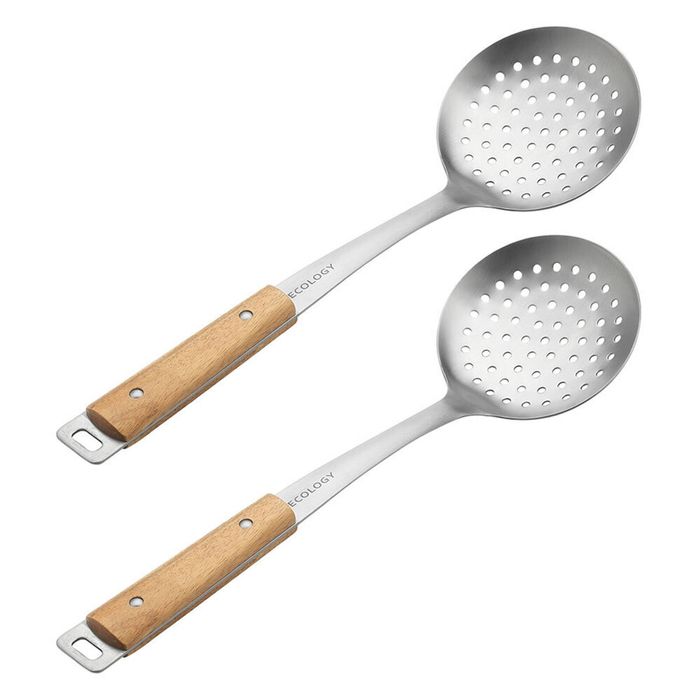 2x Ecology Acacia 37cm Wood Stainless Steel Skimmer Kitchen Cooking Utensil SL