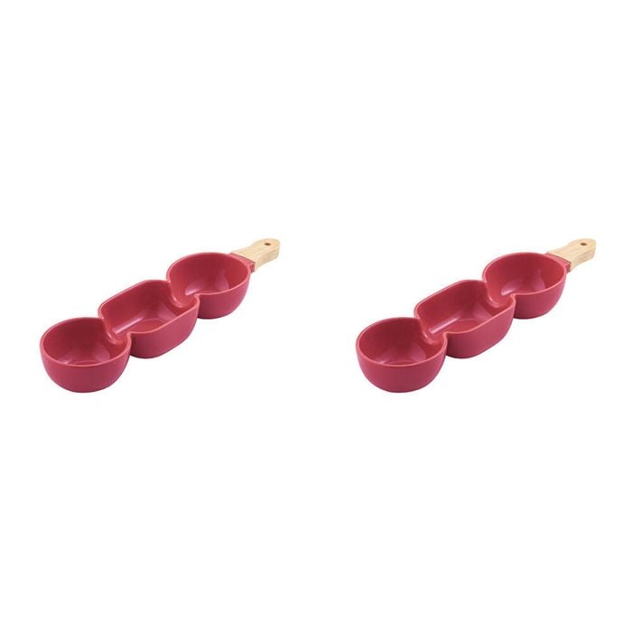 2PK Ladelle Alto Serve & Share Burgundy 3 Part Stick Serving Platter w/ Handle