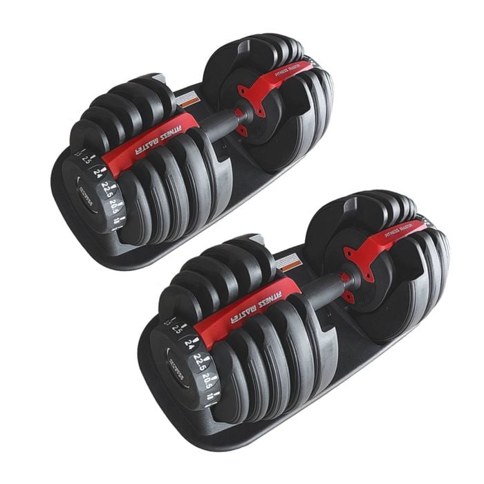 Fitness Master 48kg Adjustable Dumbbell Set Dial Home Gym Weights 2x24kg