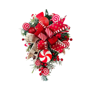 Lifebay Christmas Candy Bow Upside-Down Tree Wreath Decor