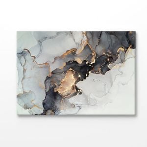Black & Gold Ink Abstract Print 100% Australian Made 180x120cm (Stretched Canvas)