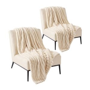 SOGA 2 Pack Cream Flannel Polyester Throw Blanket 200x230cm