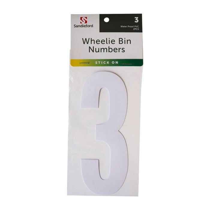 Sandleford 175mm White Self Adhesive Wheelie Bin Number 3