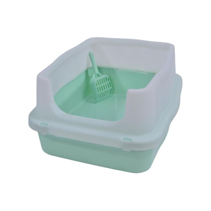 Yes4pets Large Deep Cat Kitty Litter Tray High Wall Pet Toilet Tray With Scoop Green