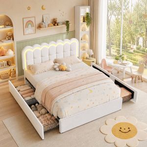 Advwin Queen Hidden Storage Bed Frame with Charging Station Beige