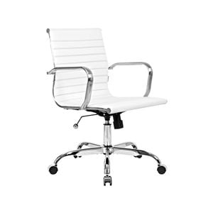 Furb Office Chair Executive Slim Mid Back Silver Frame White Pu Leather