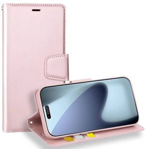For Apple iPhone 17 Air Case, Hanman Wallet Leather Flip Magnetic Stand Case Cover (Rose Gold)