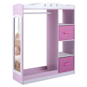 Costway Kid Wardrobe Clothes Rack Closet Full Length Mirror Pink