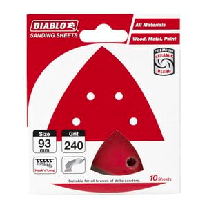 Diablo 93 x 93mm 240 Grit Abrasive All Surface Detail Sander Sheets - 10 Pack