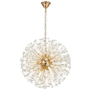 Telbix Lerida Modern Pendant Hanging Lamp Light Metal Crystal Gold Clear Gloss
