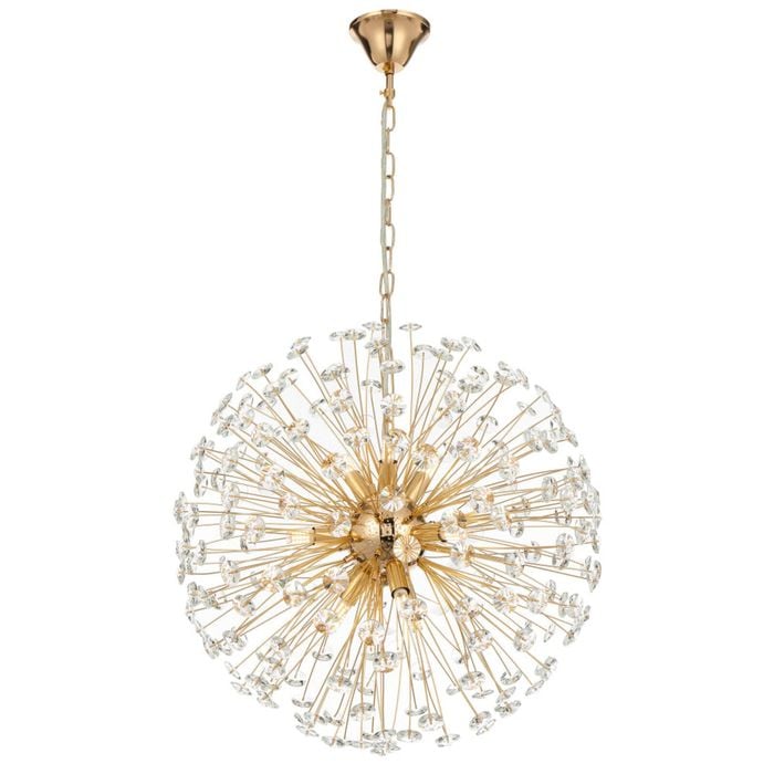 Telbix Lerida Modern Pendant Hanging Lamp Light Metal Crystal Gold Clear Gloss