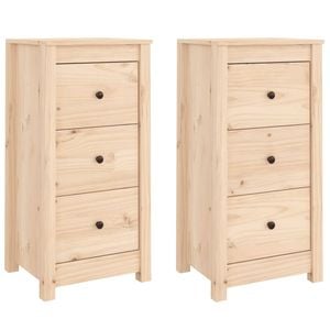 vidaXL 2x Solid Wood Pine Sideboards Home Organiser Storage Cabinet Buffet