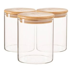 Argon Tableware Scandi Glass Storage Jars with Wooden Lids - 750ml - Pack of 3