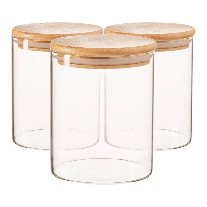 Argon Tableware Scandi Glass Storage Jars with Wooden Lids - 750ml - Pack of 3