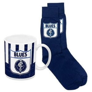 Afl Heritage Coffee Drink Mug & Sock Gift Pack - Carlton Blues -  Gift Boxed