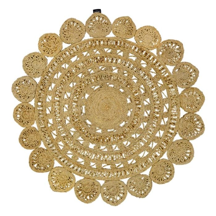 Handwoven Floral Jute Rug - 1038 - Natural - 120x120