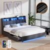 Oikiture Bed Frame King Size with Storage Drawers & Charging Station LED Light Headboard