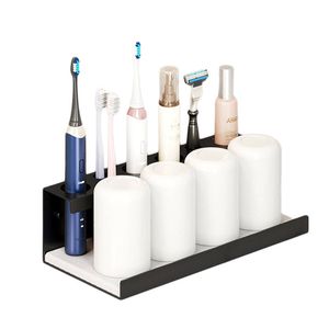 Catzon 30cm Self Adhesive Electric Toothbrush Holder 6 Slots Diatomite Dish-black