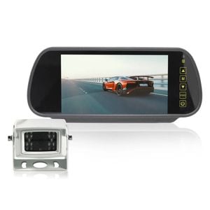 Elinz 7" Rearview Mirror Monitor 12v 24v 3 Video Inputs 4 Pin Heavy Duty White Ir Reversing Camera