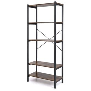 Costway 5-tier Bookshelf Metal Frame Bookcase Display Shelf Brown